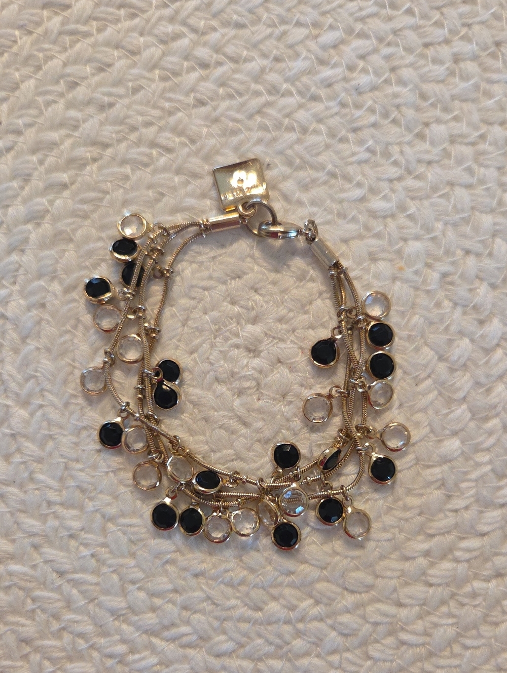 Anne Klein Gold Multi-Strand 7" Bracelet with Black and Clear Stones